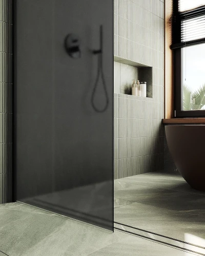 Душевая перегородка Maybah Glass MGD-694-6ш 890x1950 в широком профиле Черный стекло графитовое матовое