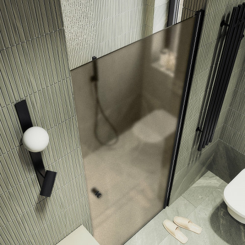 Душевая дверь Maybah Glass MGD-811-6 900x1980 на монопетле Черный стекло бронзовое матовое