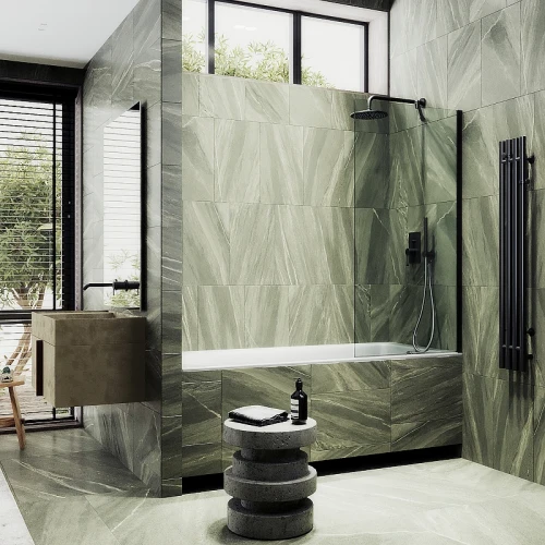 Шторка на ванну Maybah Glass MGV-248-6ш 300x1400 в широком профиле Черный стекло прозрачное