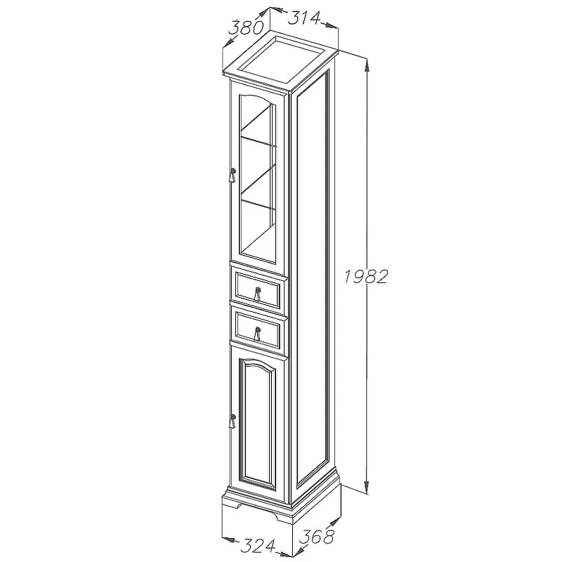 Шкаф пенал Opadiris Риспекто 30 L 00-00005832 Белый МДФ / ЛДСП, массив дерева, стекло