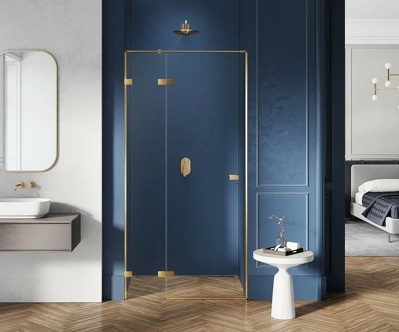 Душевая дверь New Trendy Avexa Gold 130 L EXK-1724 профиль Брашированное золото стекло прозрачное