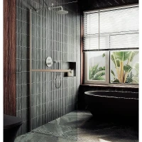 Душевая перегородка Maybah Glass MGD-1418-5ш 990х1950 в широком профиле с полотенцедержателем Хром матовый стекло прозрачное