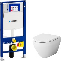Комплект унитаза AM.PM Spirit FlashClean C701700WH+C707857WH с инсталляцией Geberit Duofix Sigma UP320 111.300.00.5 с сиденьем Микролифт фарфор подвесной