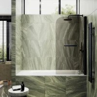 Шторка для ванны Maybah Glass MGV-777-6 600х1400 поворотная на монопетле с полотенцедержателем Черный стекло бронзовое