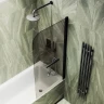 Шторка для ванны Maybah Glass MGV-777-6 600х1400 поворотная на монопетле с полотенцедержателем Черный стекло бронзовое