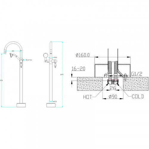 Смеситель для ванны Boheme Brillante 269-SW Хром латунь на пол