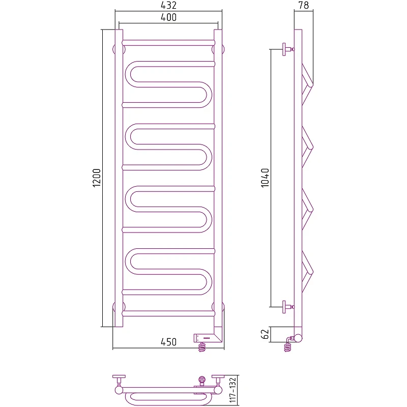 Электрический полотенцесушитель Сунержа Элегия 2.0 1200x400 R 00-5219-1240 Хром нержавеющая сталь