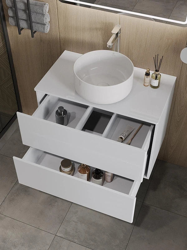 Тумба с раковиной Orange Otto 75 Ot-75TuMDF+B07-345W подвесная цвет Белый глянец