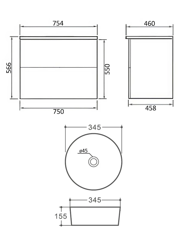 Тумба с раковиной Orange Otto 75 Ot-75TuMDF+B07-345W подвесная цвет Белый глянец