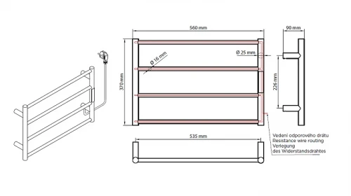 Электрический полотенцесушитель Bemeta 560x370 704154085 цвет Медь матовая
