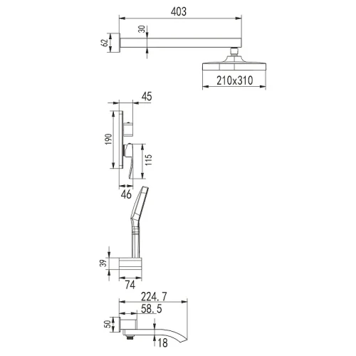 Душевая система Rose R15F R1535F Белая Хром