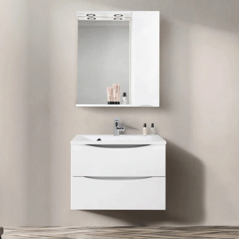 Зеркало со шкафом BelBagno MARINO-SPC-600/750-1A-BL-P-R 60 с подсветкой Bianco Lucido МДФ / ЛДСП