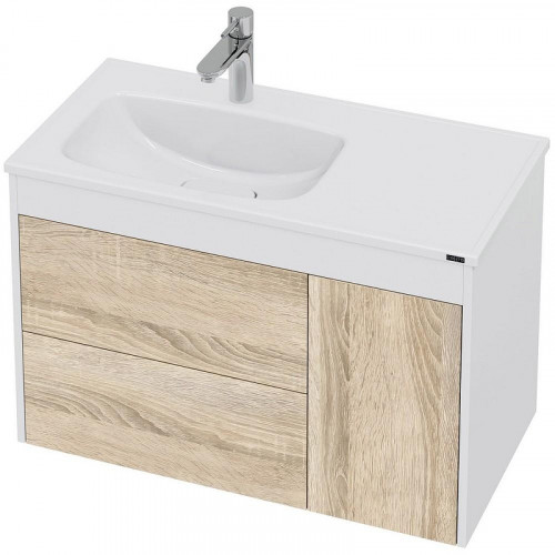 Тумба под раковину СанТа Меркурий 90 700456 подвесная Янтарное дерево Белая