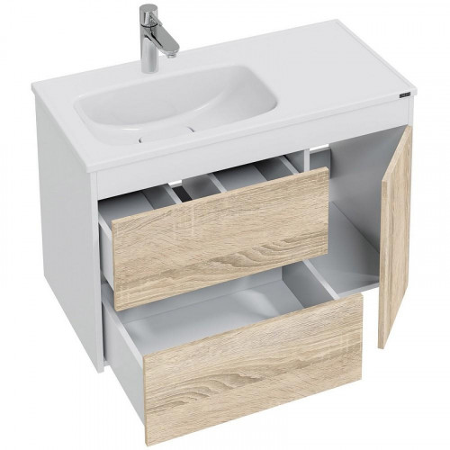 Тумба под раковину СанТа Меркурий 90 700456 подвесная Янтарное дерево Белая