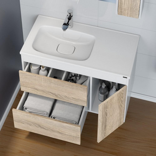 Тумба под раковину СанТа Меркурий 90 700456 подвесная Янтарное дерево Белая