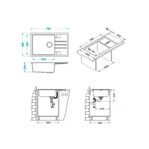 Кухонная мойка Alveus Granital Intermezzo 130 Arctic G11 780x480x200 1117046 Белая искусственный камень (литьевой мрамор) встраиваемая сверху, встраиваемая снизу