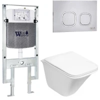 Комплект унитаза с инсталляцией WeltWasser AMBERG 497 ST + ROTBACH 004 GL-WT + AMBERG RD-MT CR 10000006745 цвет Белый глянцевый с сиденьем Микролифт и клавишей смыва цвет Хром матовый