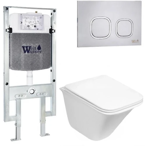 Комплект унитаза с инсталляцией WeltWasser AMBERG 497 ST + ROTBACH 004 GL-WT + AMBERG RD-MT CR 10000006745 цвет Белый глянцевый с сиденьем Микролифт и клавишей смыва цвет Хром матовый