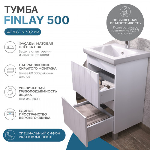 Тумба под раковину Vigo Finlay 50 320 цвет Белый