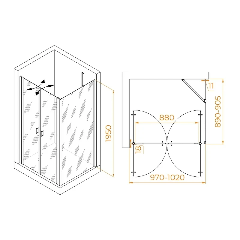 Душевой уголок RGW Passage 100x90 060814409-14 профиль цвет Черный стекло прозрачное