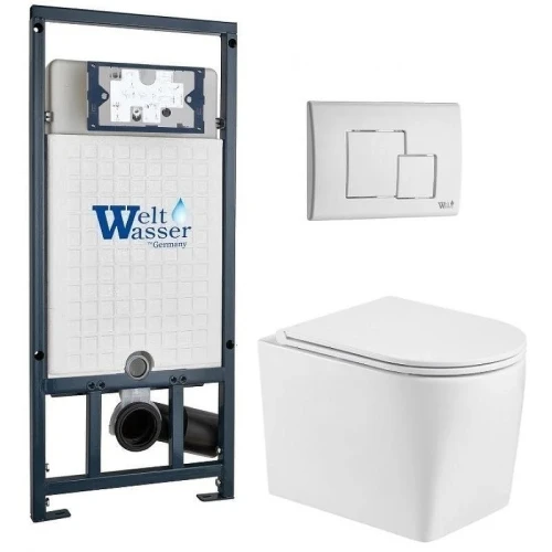 Комплект унитаза с инсталляцией WeltWasser MARBERG 507 + NESENBACH 004 GL-WT + MAR 507 SE GL-WT 10000011726 цвет Белый глянцевый с сиденьем Микролифт и клавишей смыва цвет Белый глянцевый