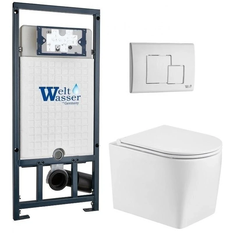 Комплект унитаза с инсталляцией WeltWasser MARBERG 507 + NESENBACH 004 GL-WT + MAR 507 SE GL-WT 10000011726 цвет Белый глянцевый с сиденьем Микролифт и клавишей смыва цвет Белый глянцевый