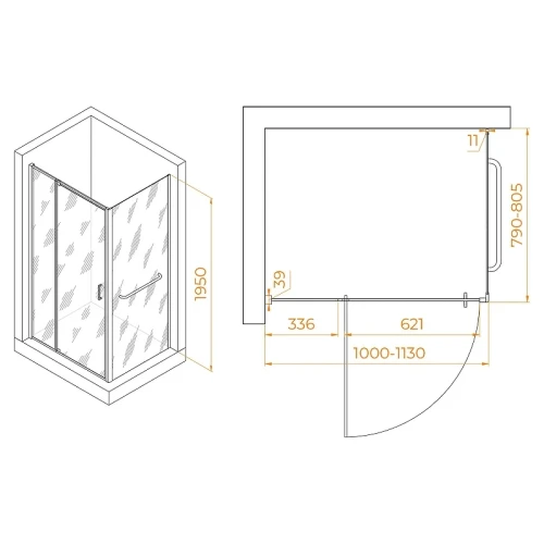 Душевой уголок RGW Passage 100x80 3508078108-14 профиль цвет Черный стекло прозрачное