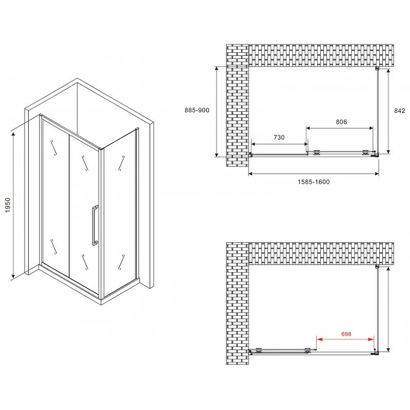 Душевой уголок Abber Schwarzer Diamant 160x90 AG30160BMH-S90BM профиль Черный стекло матовое