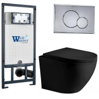 Комплект унитаза с инсталляцией WeltWasser MARBERG 507 + MERZBACH 043 XL MT-BL + MAR 507 RD CR 10000014150 цвет Черный матовый с сиденьем Микролифт и клавишей смыва цвет Хром
