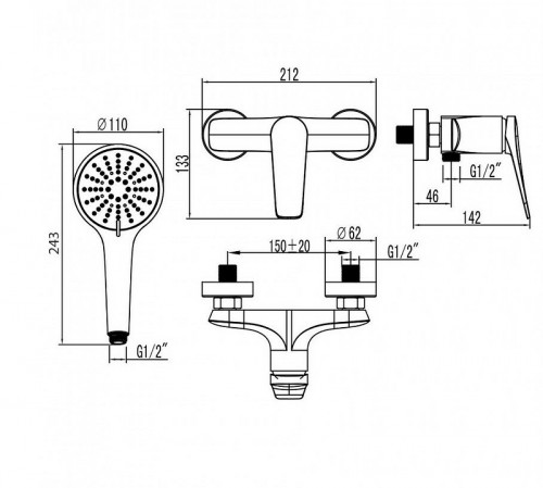 Смеситель для душа Lemark Bronx LM3703GM Графит латунь на стену