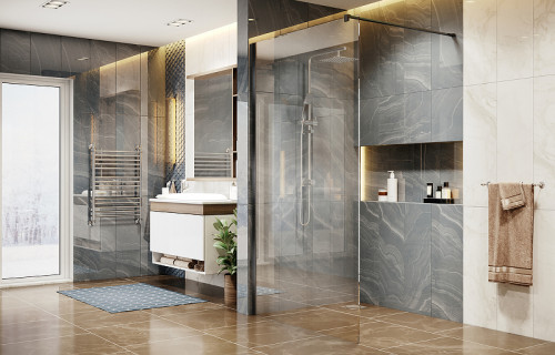 Душевая перегородка Ambassador Walk-in 120х200 15031112 профиль Черный стекло прозрачное