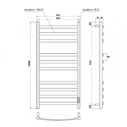 Электрический полотенцесушитель APEXTERMO Umbra 1000x500 UM00105WM цвет Белый матовый