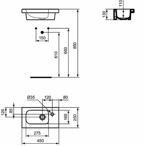 Мини-раковина Ideal Standard Connect Space 45 R E136101 Euro White