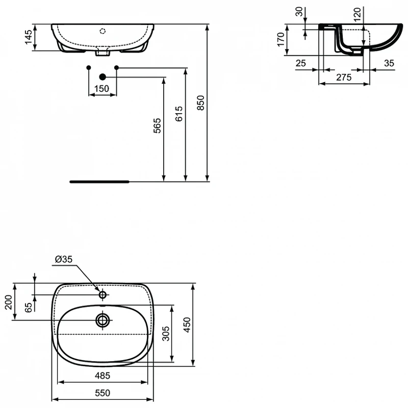 Раковина встраиваемая сверху Ideal Standard Tesi 55 T010001 цвет Euro White / Евробелый