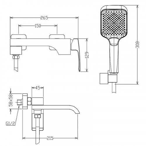 Смеситель для ванны Raglo R02.30 Хром латунь на стену