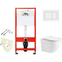 Комплект унитаза WeltWasser Merzbach 043 GL-WT 10000009939 с инсталляцией Tece Base 9400413 с сиденьем Микролифт и Белой клавишей смыва фаянс подвесной