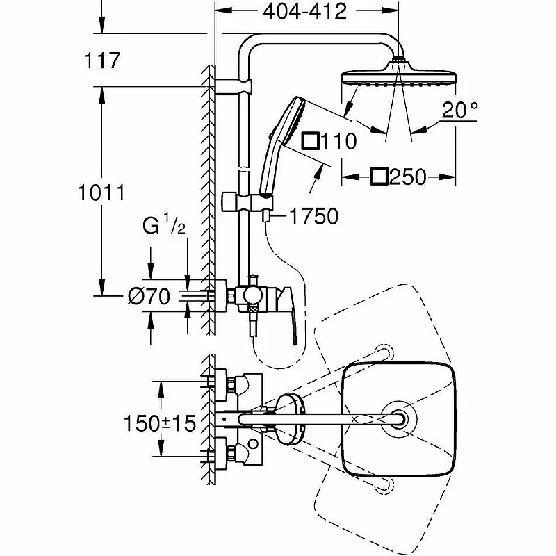 Душевая система Grohe Tempesta Cube 250 26692001 Хром латунь на стену