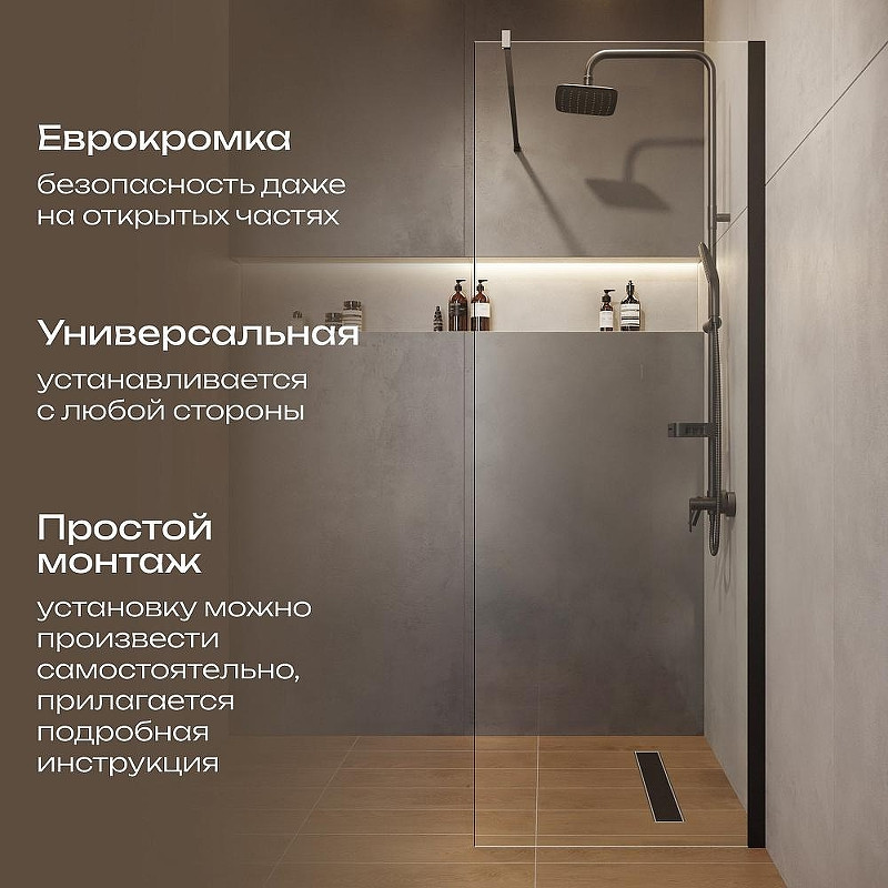 Душевая перегородка DIWO Орел 70 DS-OR-70-BL профиль Черный матовый стекло прозрачное