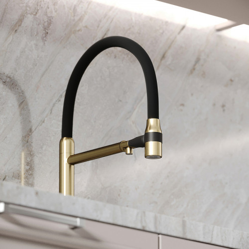 Смеситель для кухни Sancos Garda SC4009BG Золото брашированное Черный латунь