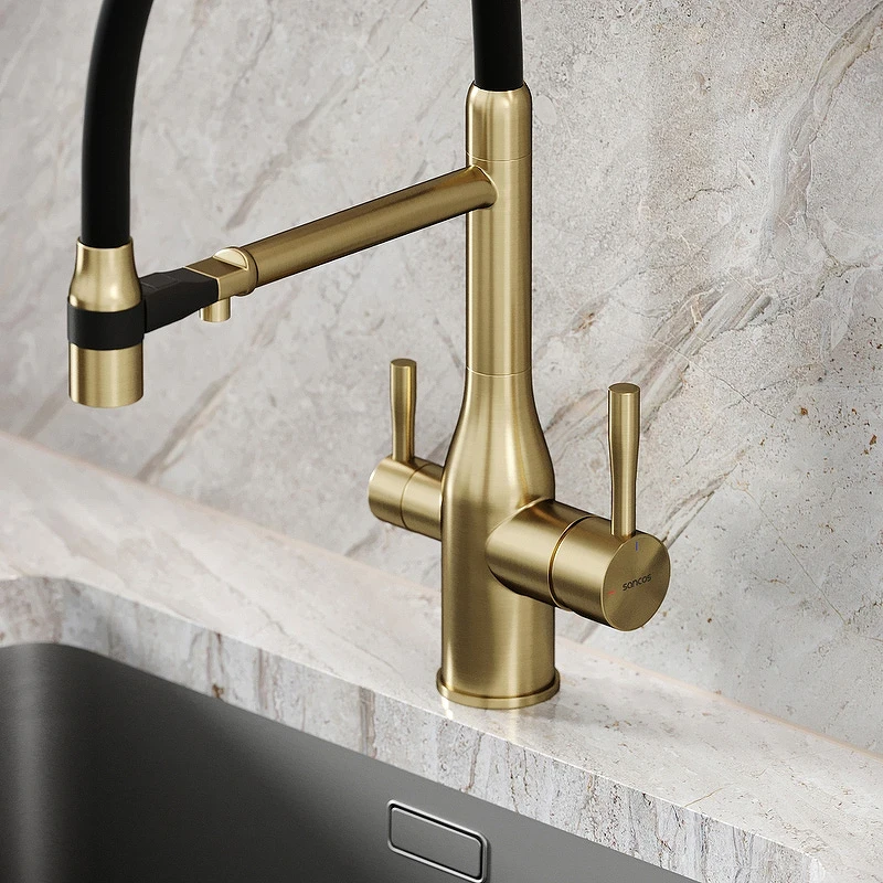 Смеситель для кухни Sancos Garda SC4009BG Золото брашированное Черный латунь