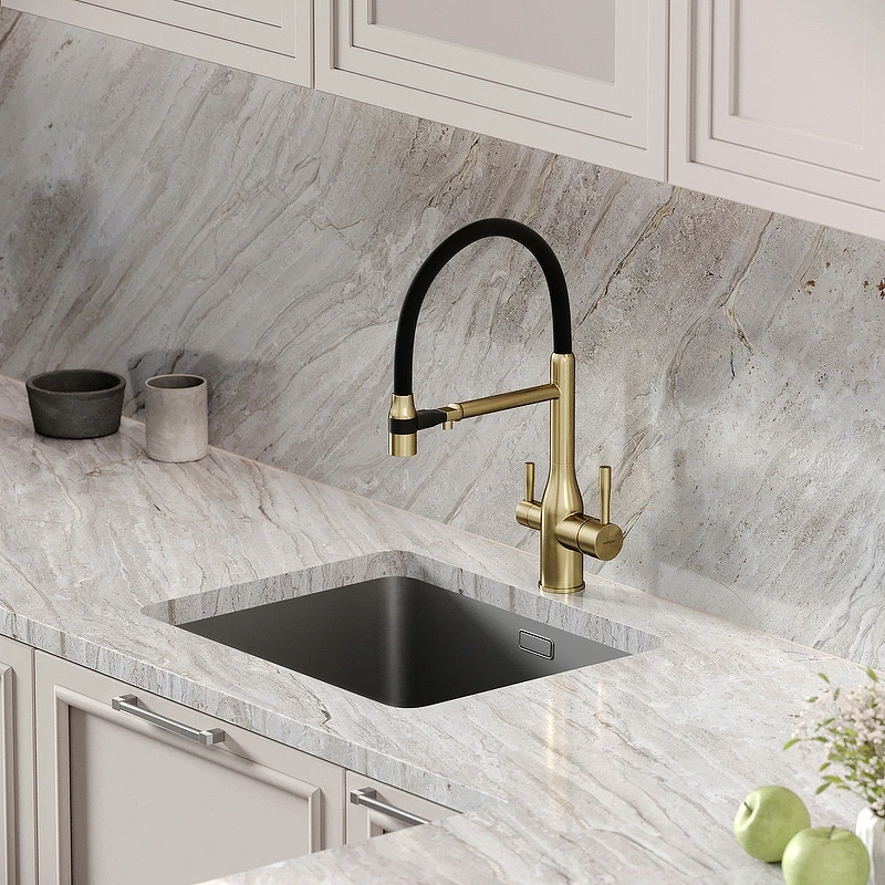 Смеситель для кухни Sancos Garda SC4009BG Золото брашированное Черный латунь