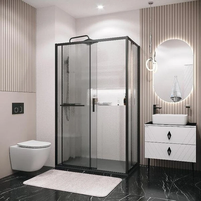 Душевой уголок Grossman Style 100x100 L 120.K33.05.1010.21.02 профиль Черный матовый стекло шиншилла