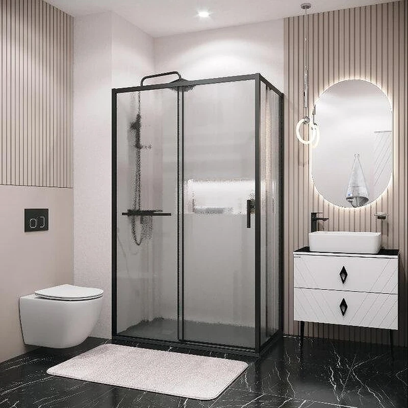 Душевой уголок Grossman Style 100x100 L 120.K33.05.1010.21.02 профиль Черный матовый стекло шиншилла
