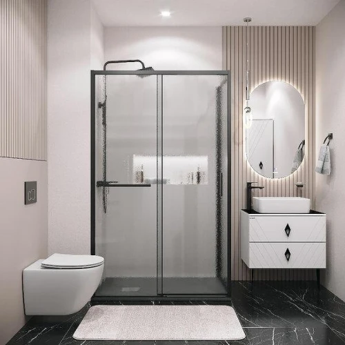Душевой уголок Grossman Style 100x100 L 120.K33.05.1010.21.02 профиль Черный матовый стекло шиншилла