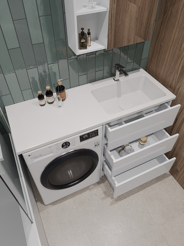 Раковина Orange 130 R ST-130RAR с местом под стиральную машину Белая искусственный камень (литьевой мрамор) с местом под стиральную машину, полувстраиваемая