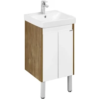 Тумба под раковину Aquaton Сканди Doors 45 1A278701SDZ90 Белый глянец Дуб рустикальный МДФ / ЛДСП