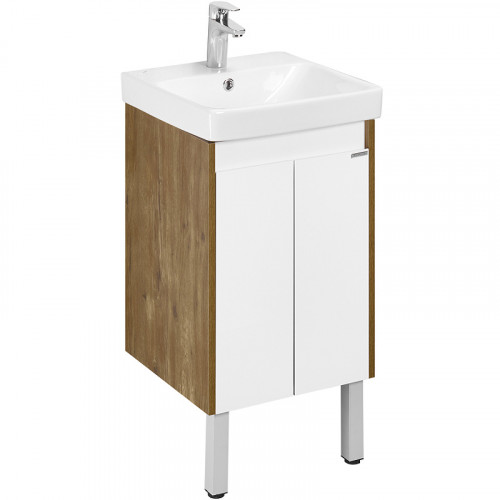 Тумба под раковину Aquaton Сканди Doors 45 1A278701SDZ90 Белый глянец Дуб рустикальный МДФ / ЛДСП