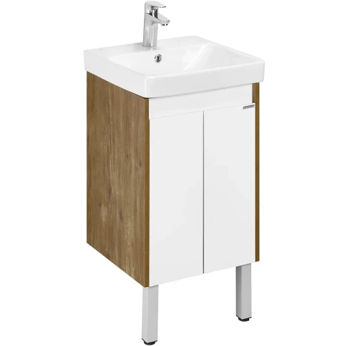 Тумба под раковину Aquaton Сканди Doors 45 1A278701SDZ90 Белый глянец Дуб рустикальный МДФ / ЛДСП