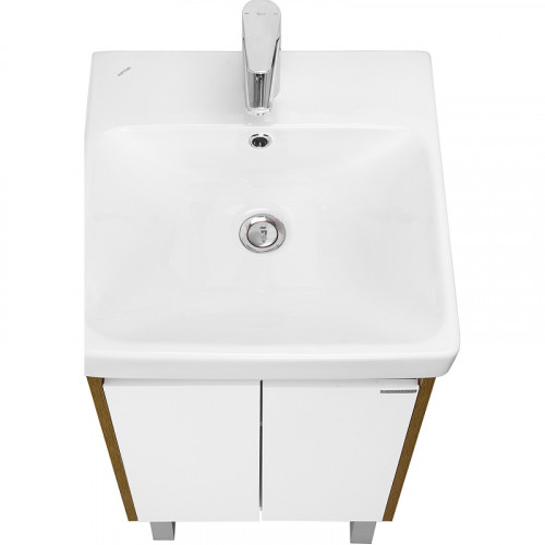 Тумба под раковину Aquaton Сканди Doors 45 1A278701SDZ90 Белый глянец Дуб рустикальный МДФ / ЛДСП