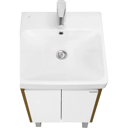 Тумба под раковину Aquaton Сканди Doors 45 1A278701SDZ90 Белый глянец Дуб рустикальный МДФ / ЛДСП